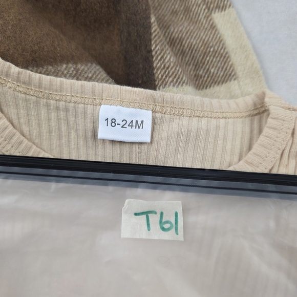 NWOT Stylish Kids Plaid Bottoms & Top Set - Beige and Brown 18-24 Months - Picture 4 of 4